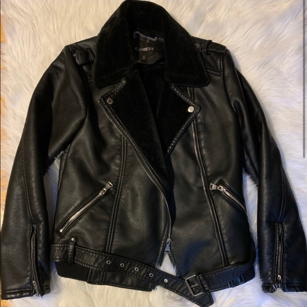 Express faux leather/fur biker coat size m-nwot